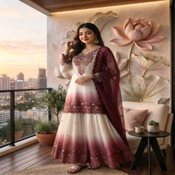 Women's Embroidered Dual Tone Georgette Palazzo Suit Set with Dupatta